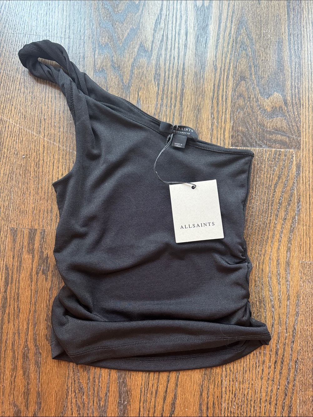 All Saints One-Shoulder Black Tank Top